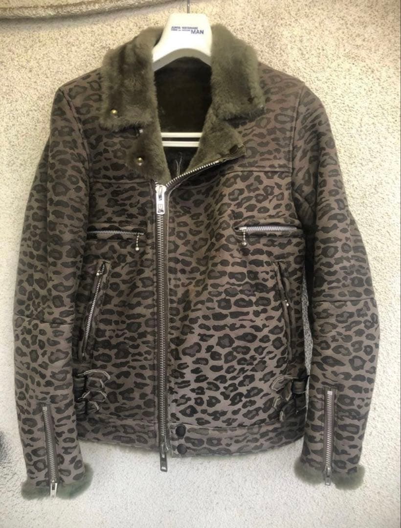 Undercover 2008AW Leopard Print Mouton Rider's Jacket, Size 2 #QYI7XA