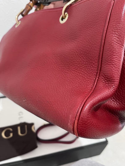 GUCCI Bamboo Leather Handbag 2WAY Shoulder W33cm H21.5cm Strap Dust Bag #QYI0S0