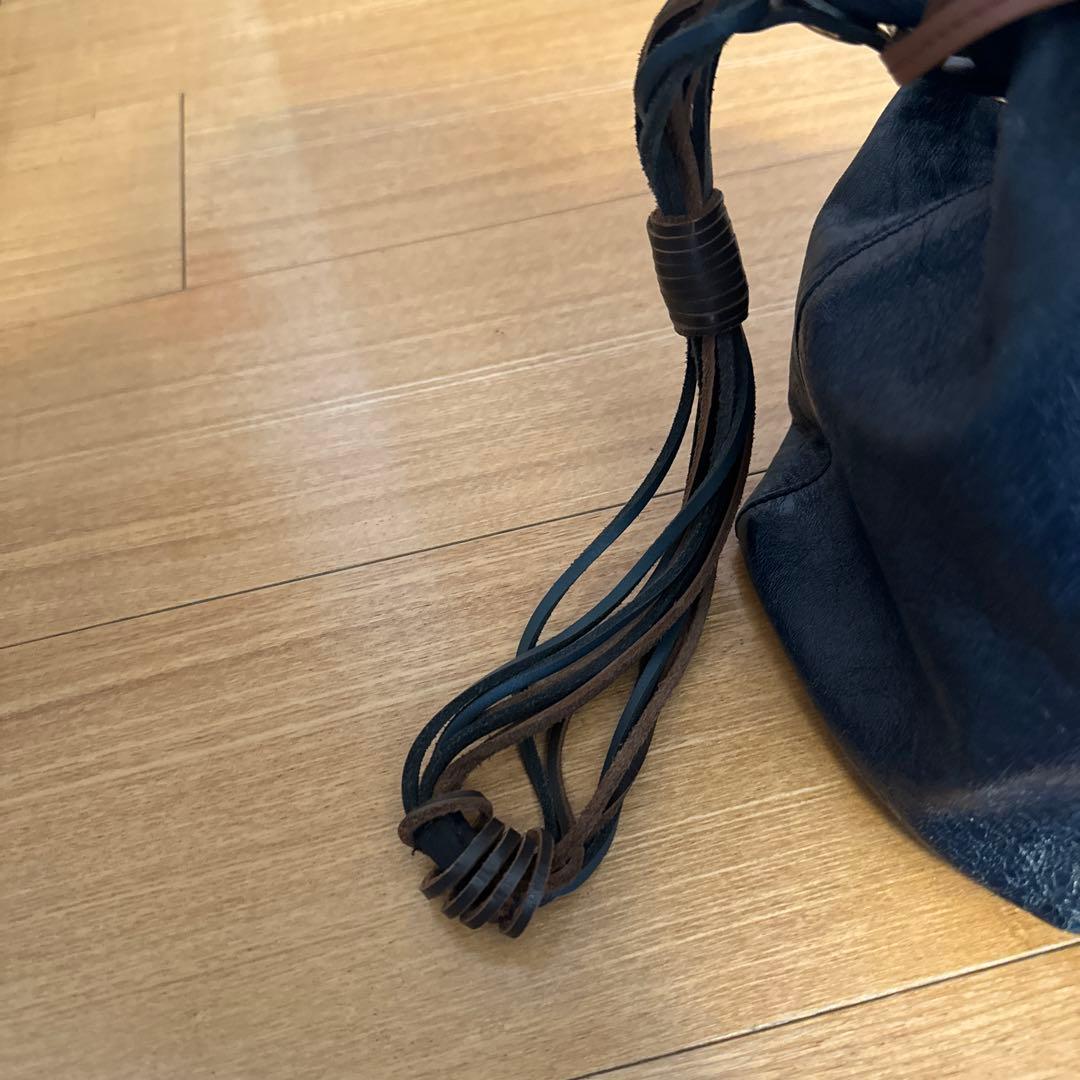 MARNI Navy Leather Drawstring Bag #QY1QSW