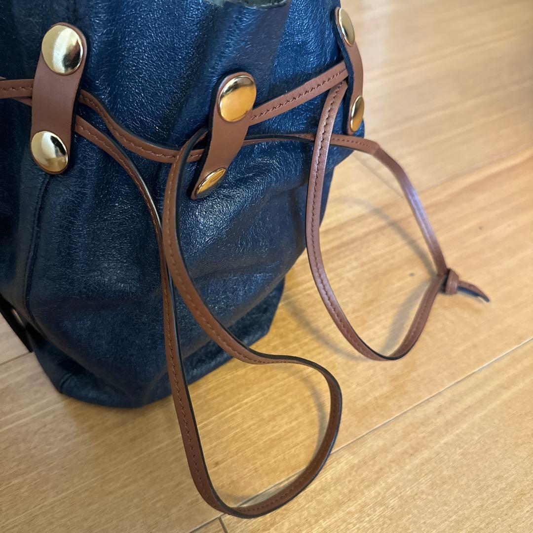 MARNI Navy Leather Drawstring Bag #QY1QSW