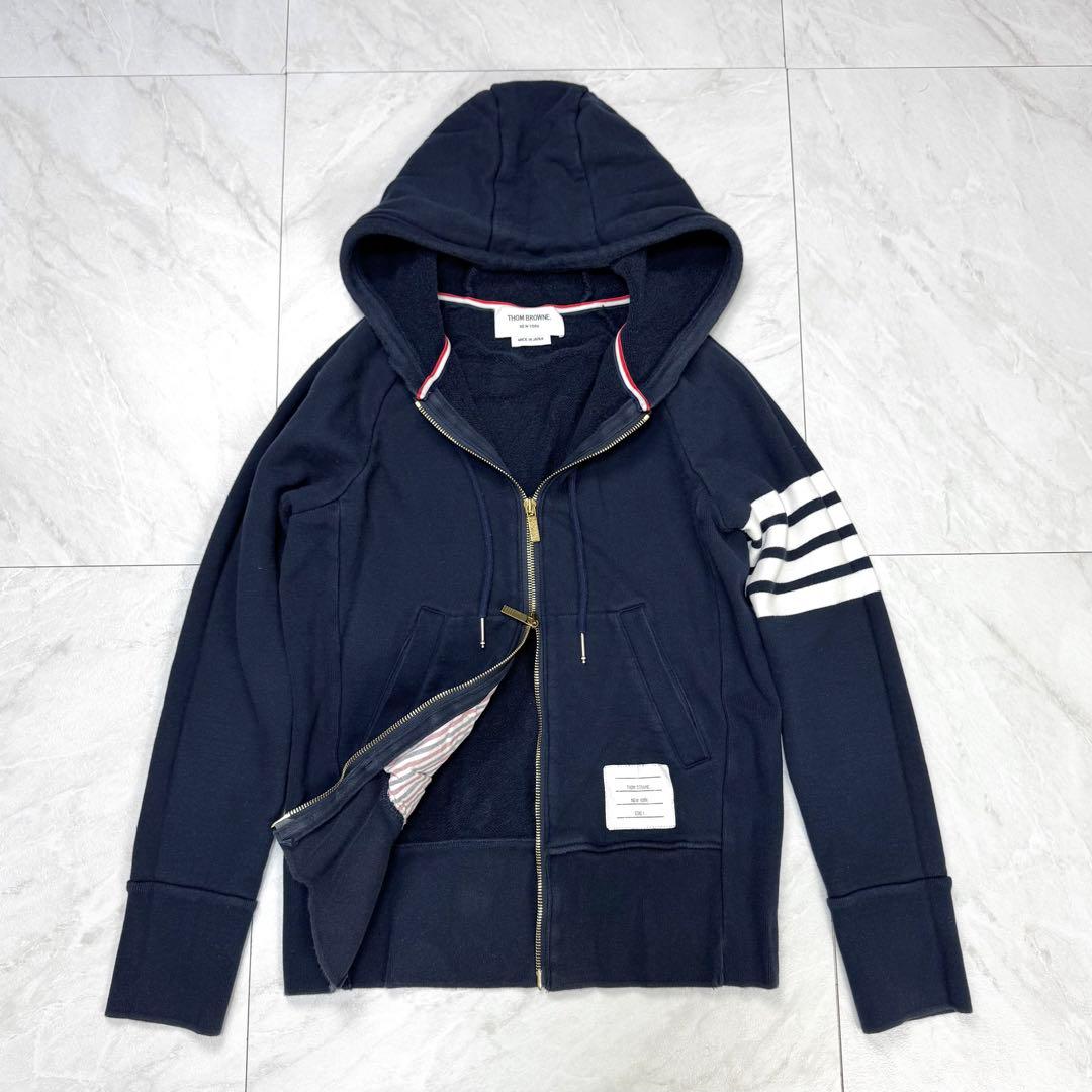 Thom Browne 4-bar Tricolor Double-Zip Hoodie, Navy, One Size #QY9VKY