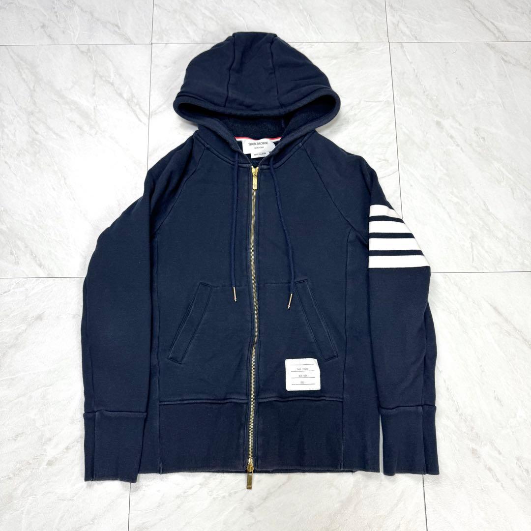 Thom Browne 4-bar Tricolor Double-Zip Hoodie, Navy, One Size #QY9VKY