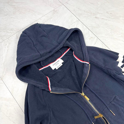 Thom Browne 4-bar Tricolor Double-Zip Hoodie, Navy, One Size #QY9VKY