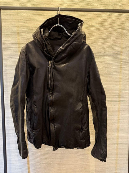 00s archive back lash leather hooded jacket parka #QY3FHM