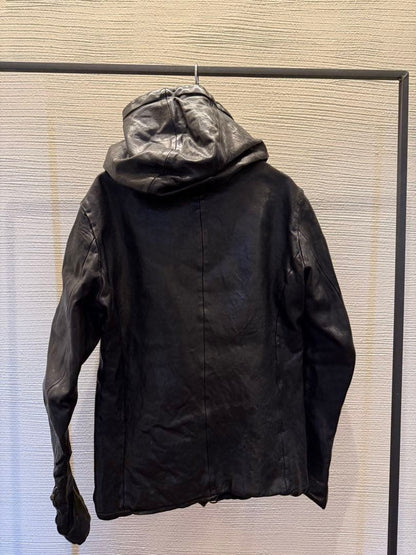 00s archive back lash leather hooded jacket parka #QY3FHM