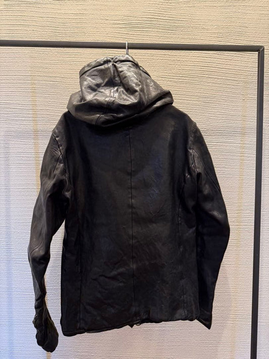 00s archive back lash leather hooded jacket parka #QY3FHM