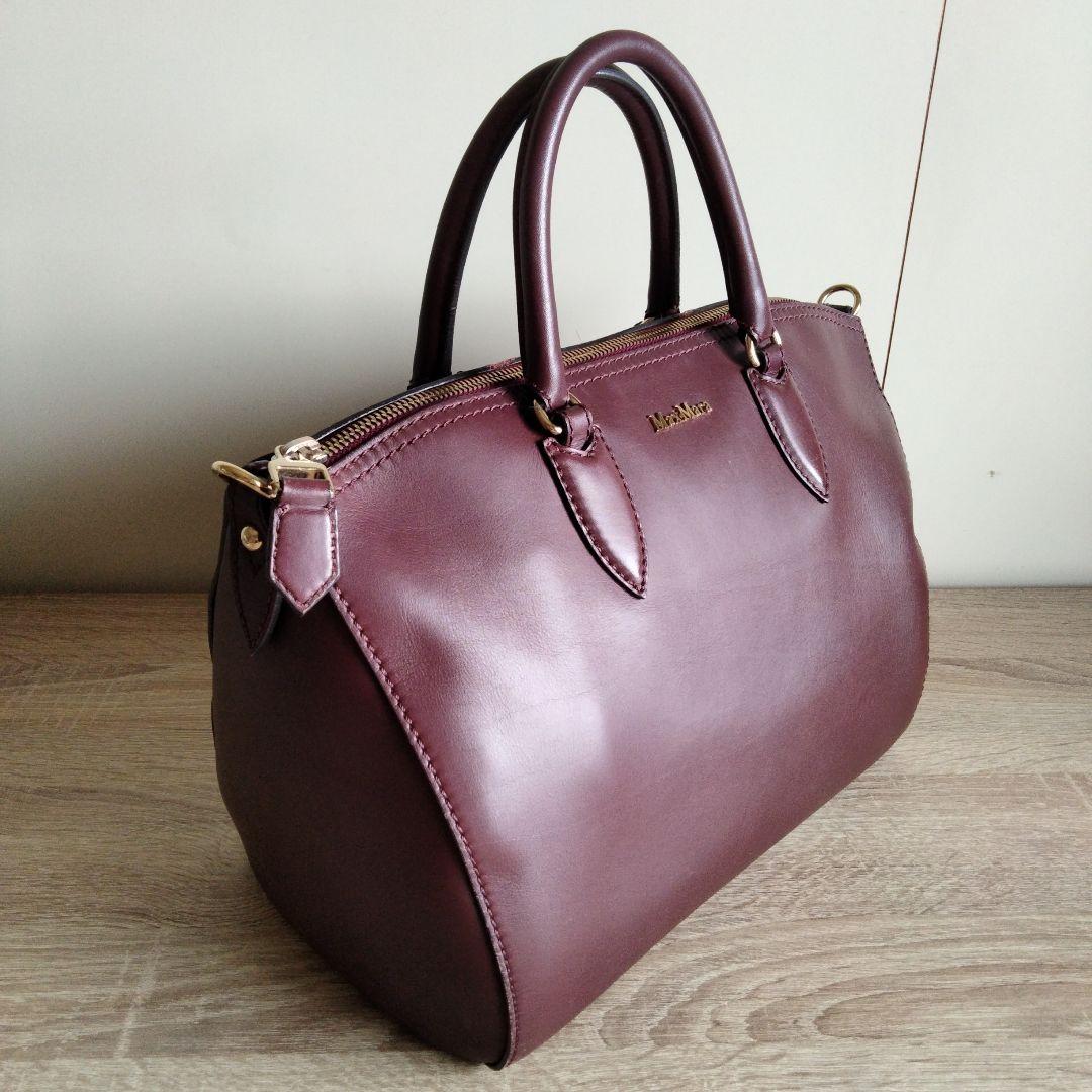 Max Mara Real Leather Bag Burgundy Spacious Chic #QY8EPO