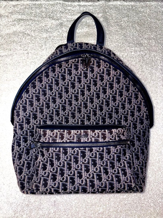 DIOR Oblique Canvas Backpack Navy Blue #QY8D6J
