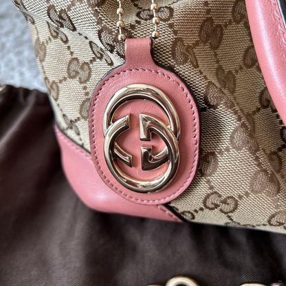 GUCCI GG Canvas Sukey Satchel Handbag Beige Pink 2-Way #QYIH03