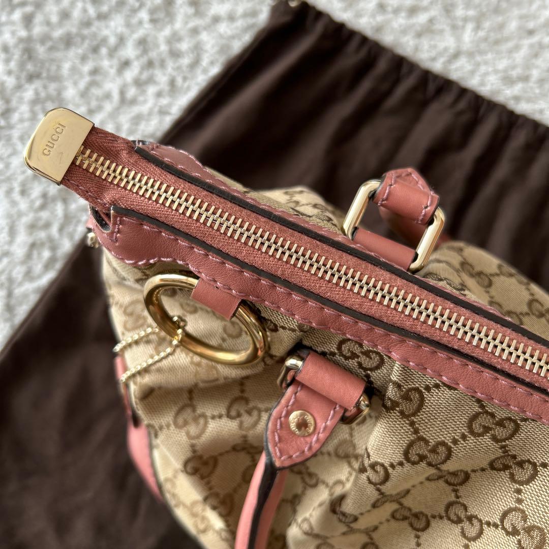 GUCCI GG Canvas Sukey Satchel Handbag Beige Pink 2-Way #QYIH03
