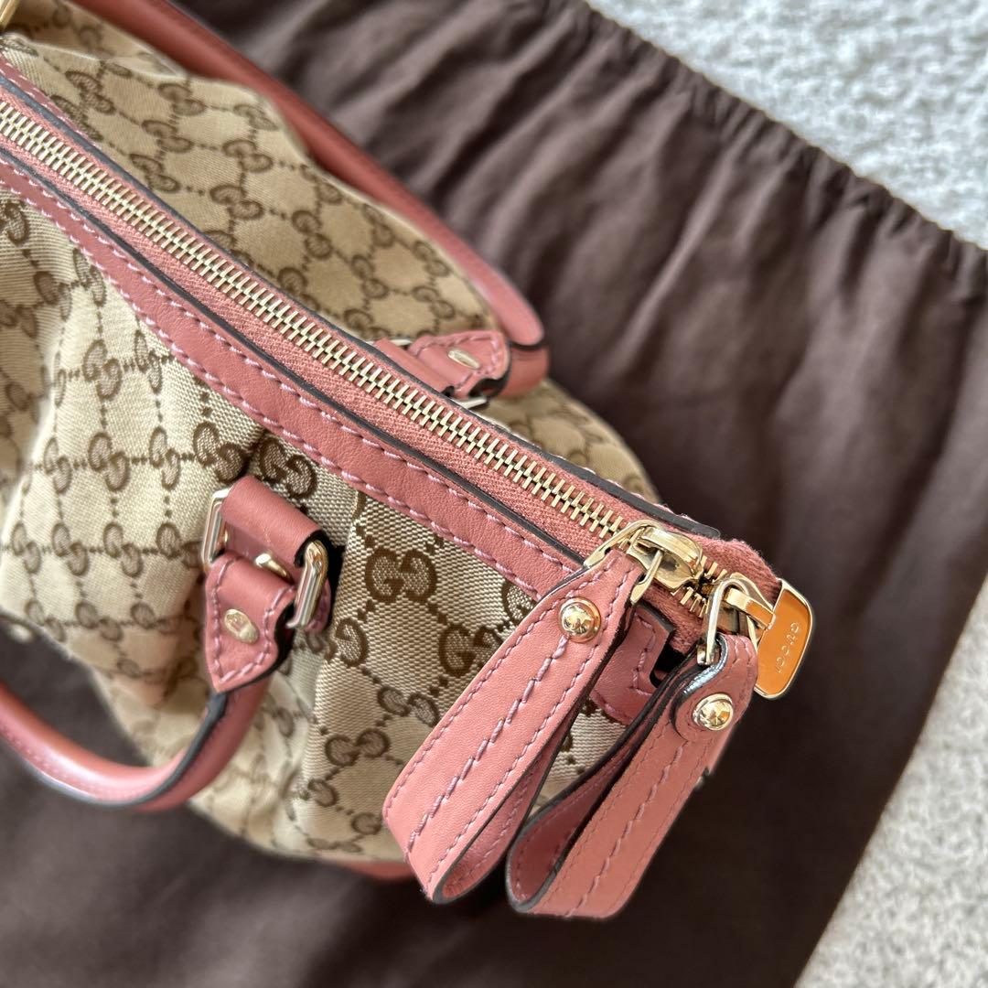 GUCCI GG Canvas Sukey Satchel Handbag Beige Pink 2-Way #QYIH03