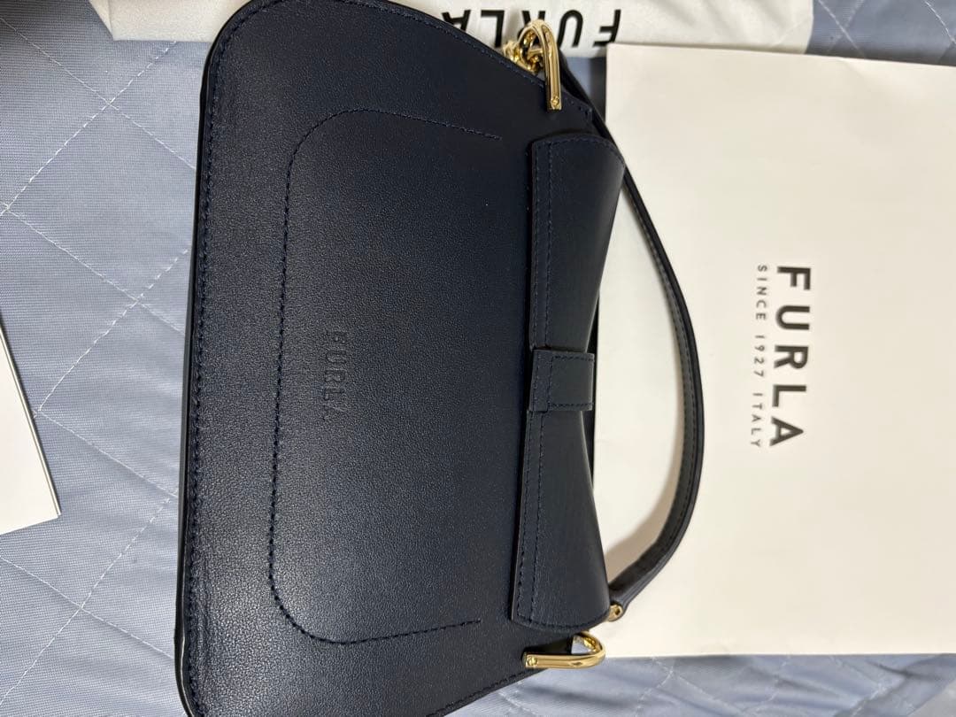 FURLA Handbag Navy Leather Dust Bag Gift Bag Card New w/ Tag #QY3V94