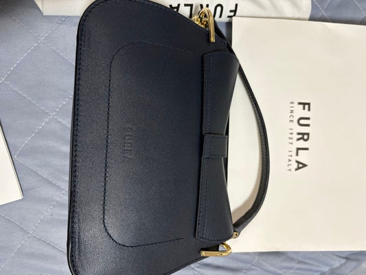 FURLA Handbag Navy Leather Dust Bag Gift Bag Card New w/ Tag #QY3V94