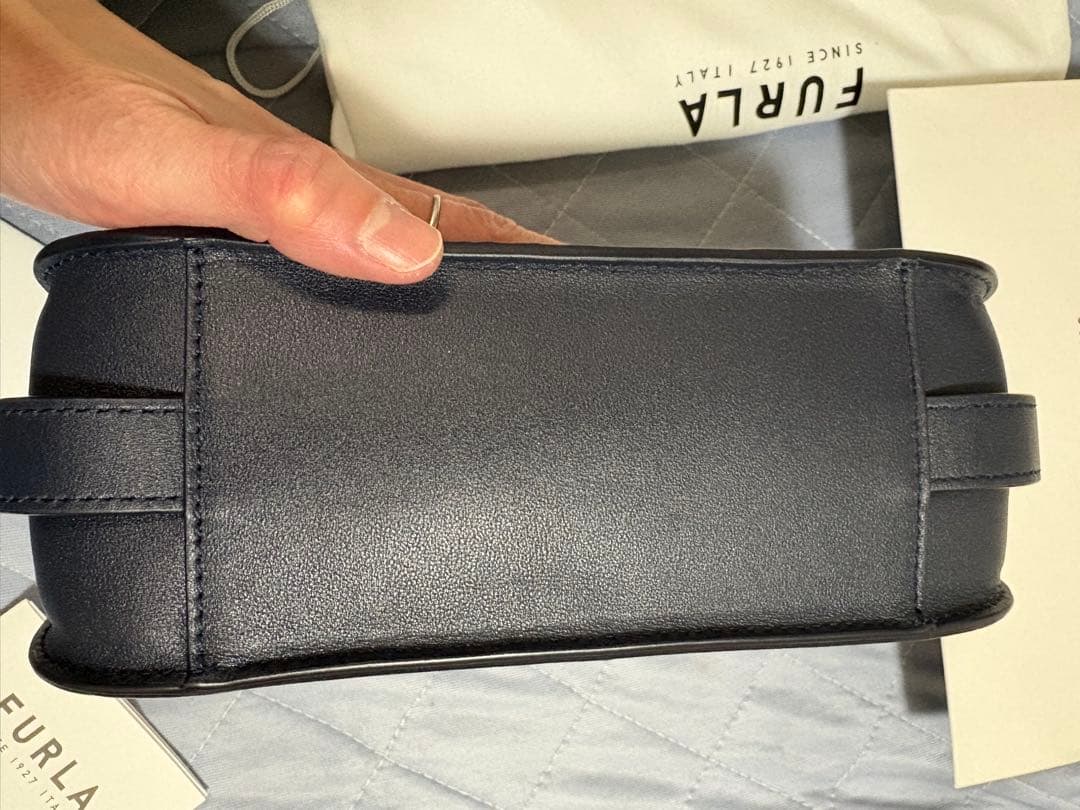 FURLA Handbag Navy Leather Dust Bag Gift Bag Card New w/ Tag #QY3V94