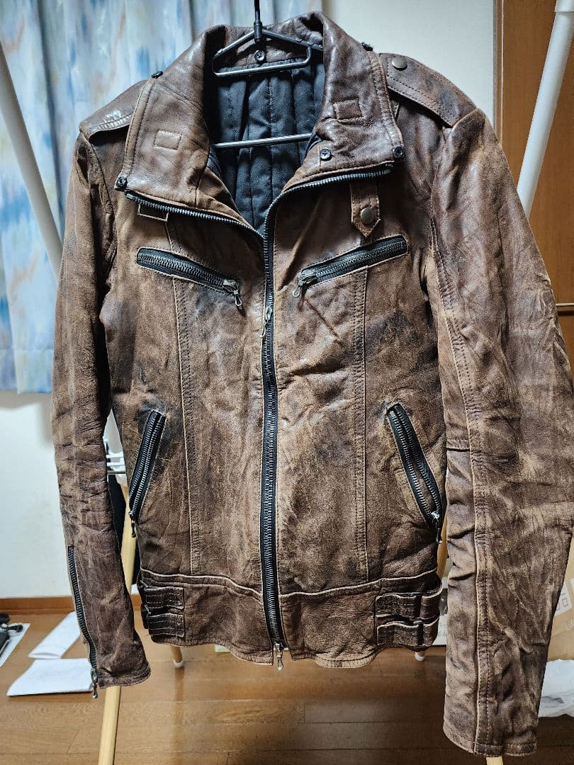 SHELLAC Brown Horsehide Leather Single Rider Jacket, Size 44 #QYI8FB