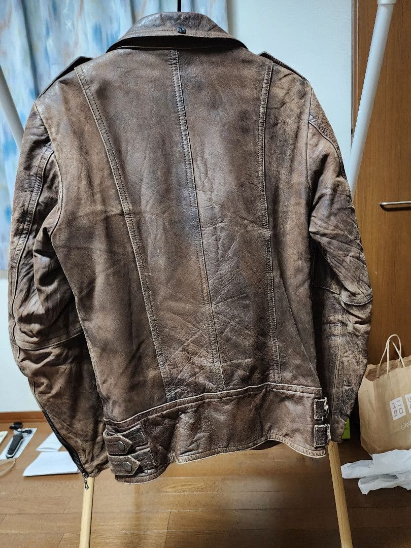 SHELLAC Brown Horsehide Leather Single Rider Jacket, Size 44 #QYI8FB