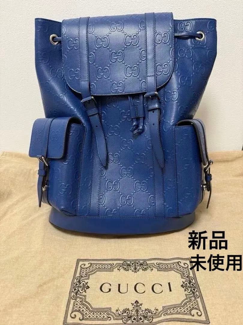 GUCCI GG Pattern Leather Backpack Blue Navy #QYKLCX