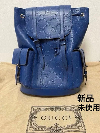 GUCCI GG Pattern Leather Backpack Blue Navy #QYKLCX
