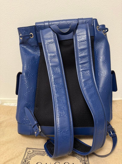 GUCCI GG Pattern Leather Backpack Blue Navy #QYKLCX