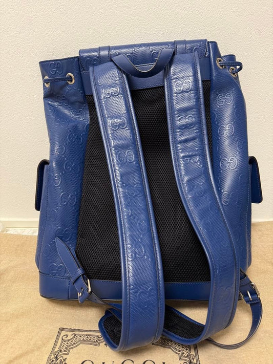 GUCCI GG Pattern Leather Backpack Blue Navy #QYKLCX