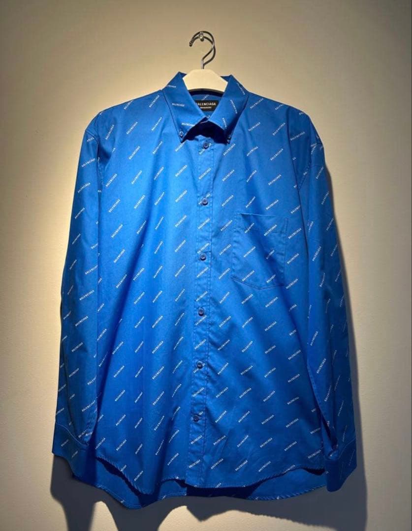 BALENCIAGA 2021 Logo All-Over Print Long Sleeve Size 37 #QY6FIT