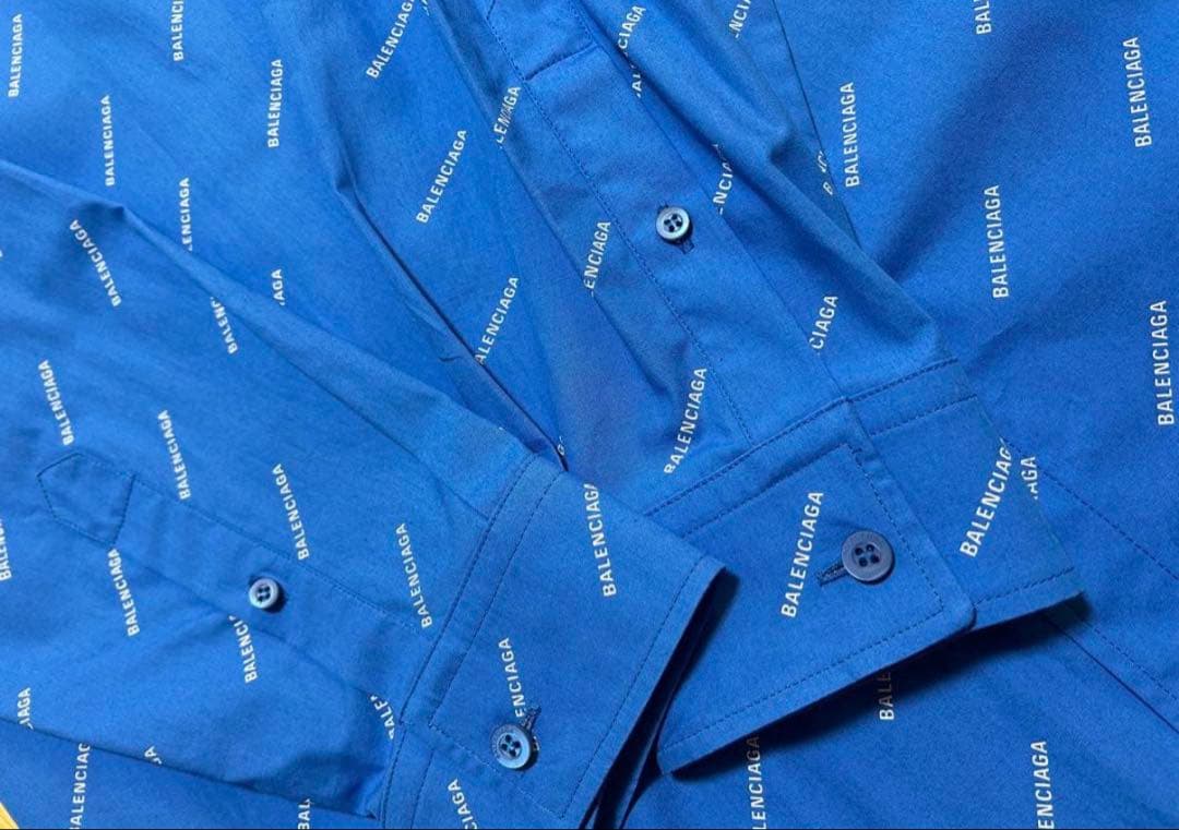 BALENCIAGA 2021 Logo All-Over Print Long Sleeve Size 37 #QY6FIT