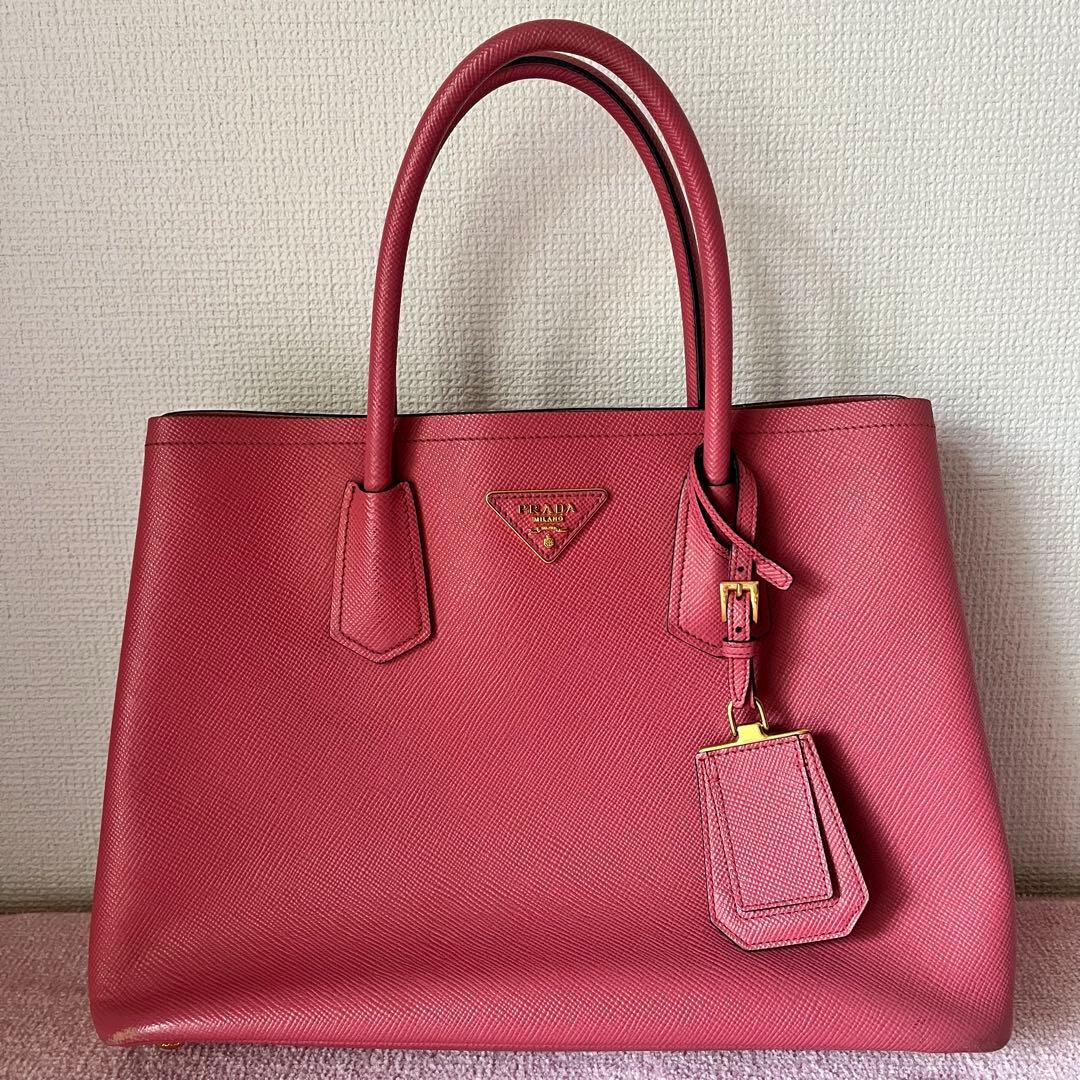 PRADA Prada Saffiano Bag Cuir Triangle Logo Pink #QYDIP9