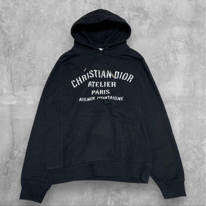 DIOR Pullover Hoodie with Atelier Logo, Black, Size S #QYE5VW