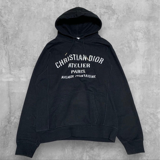 DIOR Pullover Hoodie with Atelier Logo, Black, Size S #QYE5VW