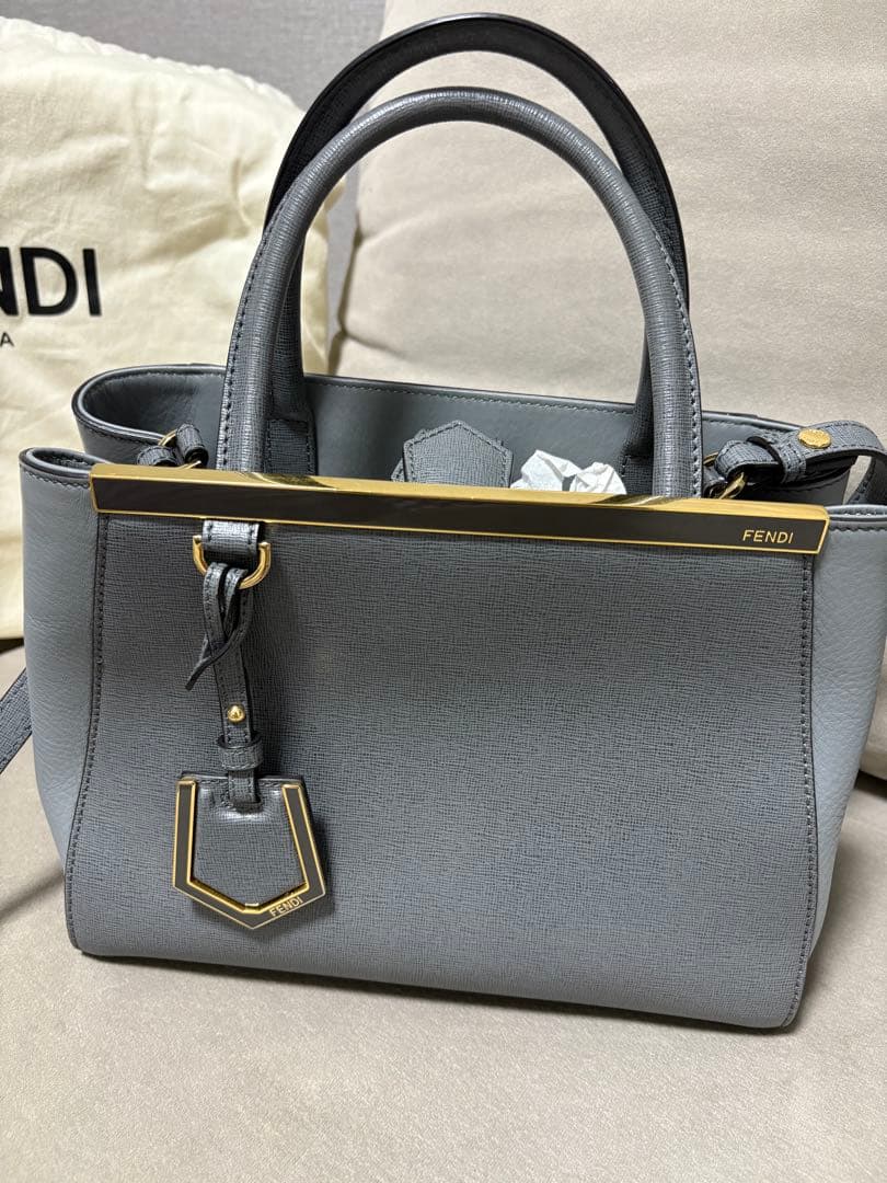 FENDI Tujours Leather Handbag Gray Italy Purchased Before COVID Near Min #QY0GZY