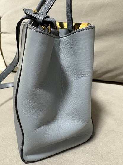 FENDI Tujours Leather Handbag Gray Italy Purchased Before COVID Near Min #QY0GZY