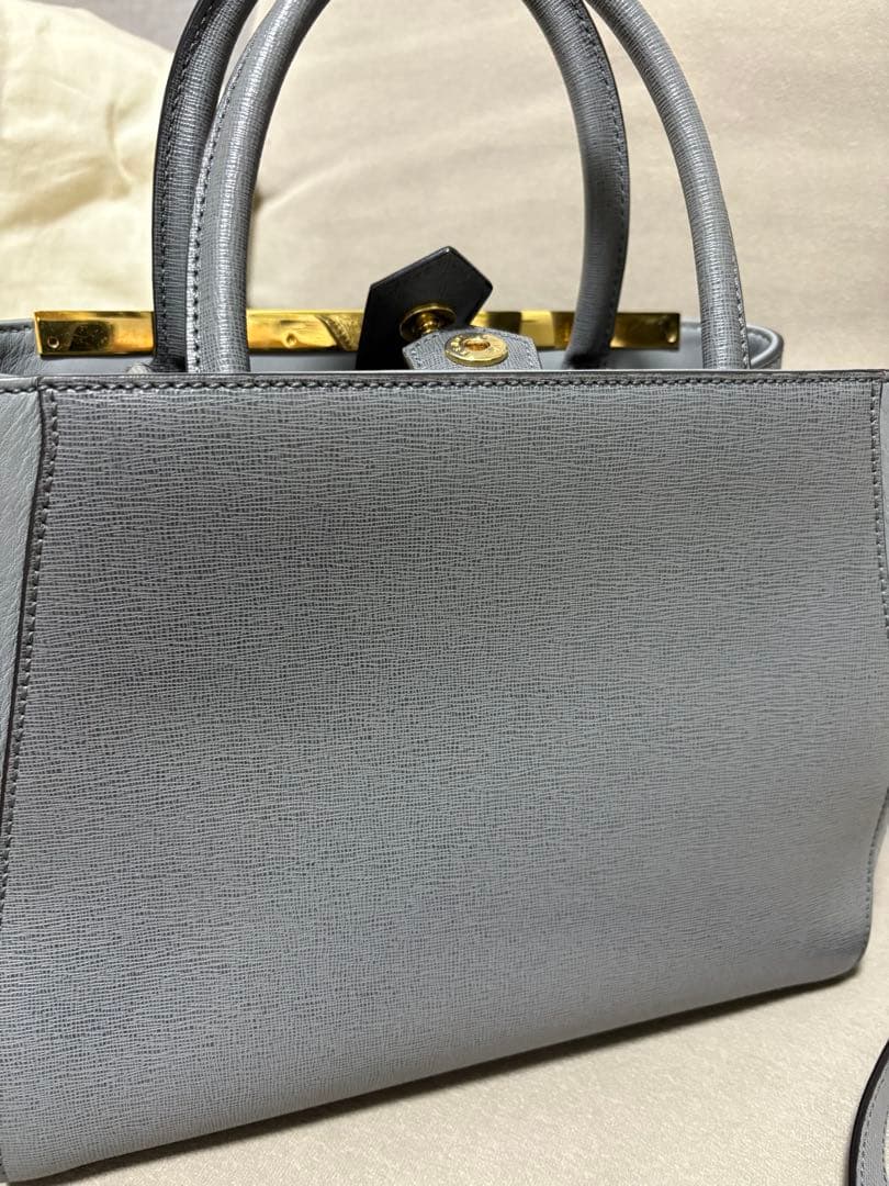 FENDI Tujours Leather Handbag Gray Italy Purchased Before COVID Near Min #QY0GZY