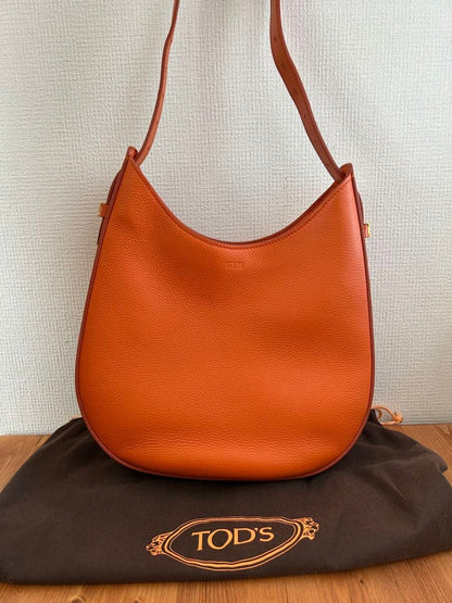 TOD'S Orange Hobo Shoulder Bag T-Logo Hardware W34 H34.5 Authentic #QYK5IU