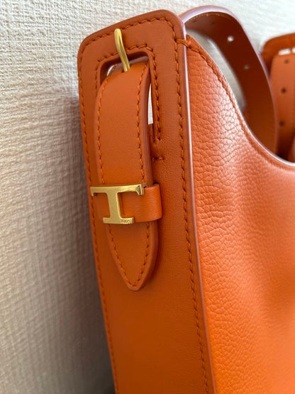 TOD'S Orange Hobo Shoulder Bag T-Logo Hardware W34 H34.5 Authentic #QYK5IU