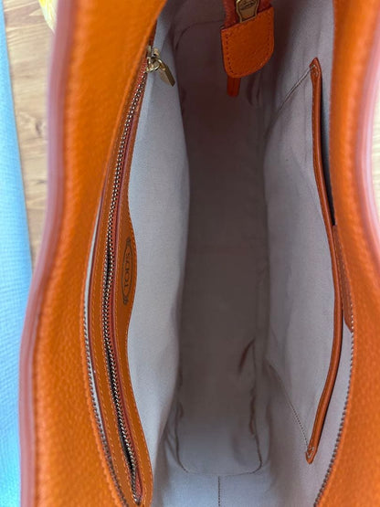 TOD'S Orange Hobo Shoulder Bag T-Logo Hardware W34 H34.5 Authentic #QYK5IU