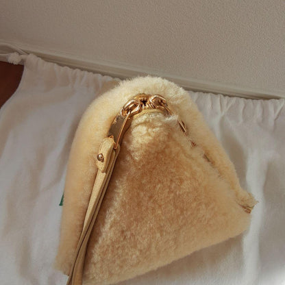 BOTTEGA VENETA Pyramid Shearling Mouton Bag Yellow Calfskin Sheepskin #QY00Y8