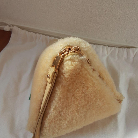 BOTTEGA VENETA Pyramid Shearling Mouton Bag Yellow Calfskin Sheepskin #QY00Y8