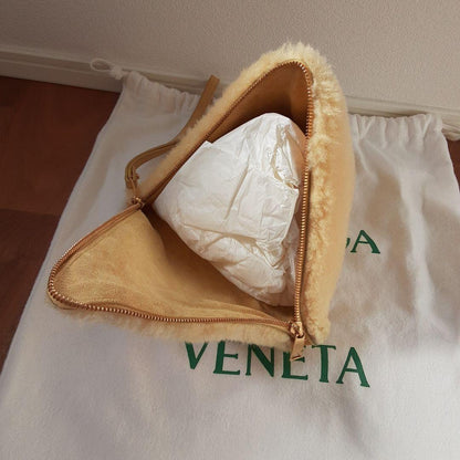 BOTTEGA VENETA Pyramid Shearling Mouton Bag Yellow Calfskin Sheepskin #QY00Y8