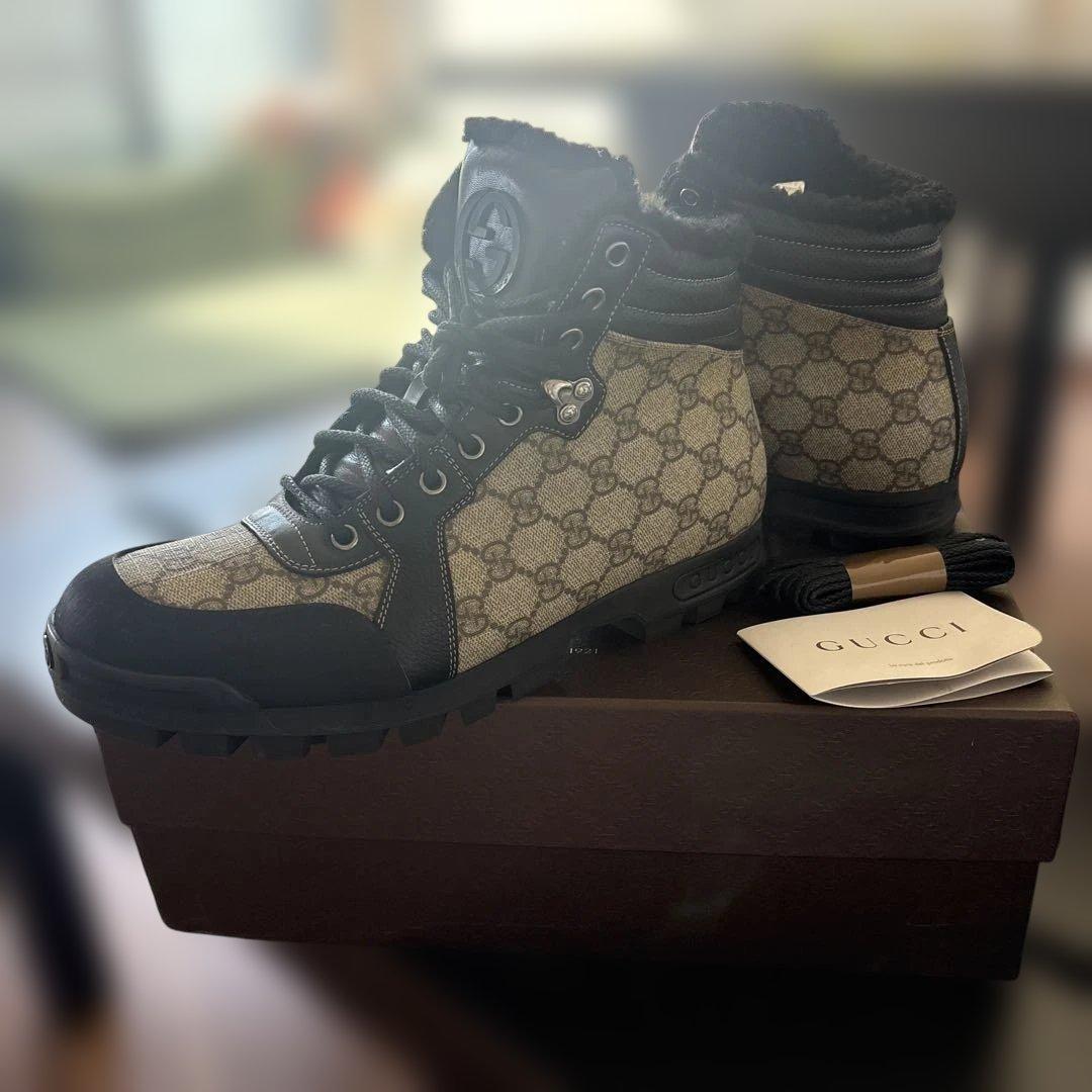 GUCCI GG fur field boots, size 26.5cm #QYJPYV