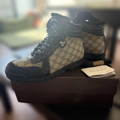 GUCCI GG fur field boots, size 26.5cm #QYJPYV