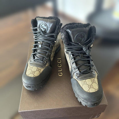 GUCCI GG fur field boots, size 26.5cm #QYJPYV