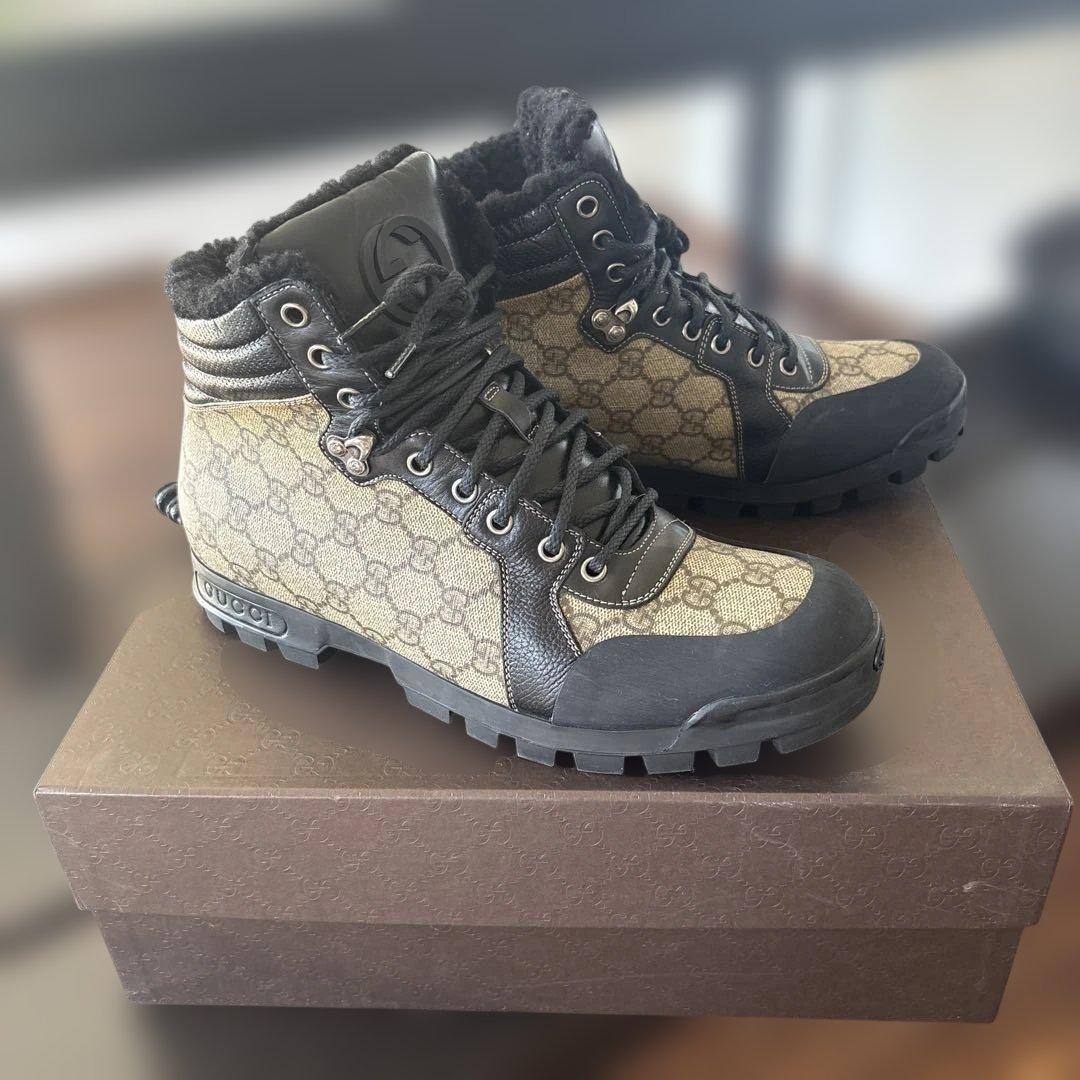GUCCI GG fur field boots, size 26.5cm #QYJPYV