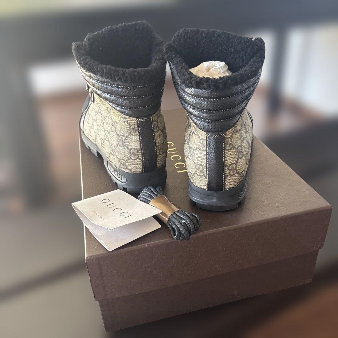 GUCCI GG fur field boots, size 26.5cm #QYJPYV