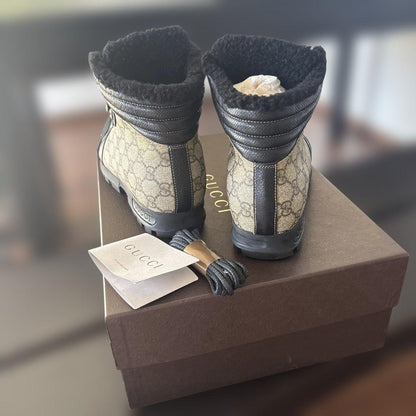 GUCCI GG fur field boots, size 26.5cm #QYJPYV