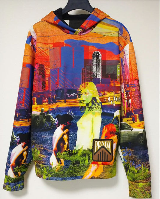Prada portrait print hoodie, orange, size S #QY1QB3