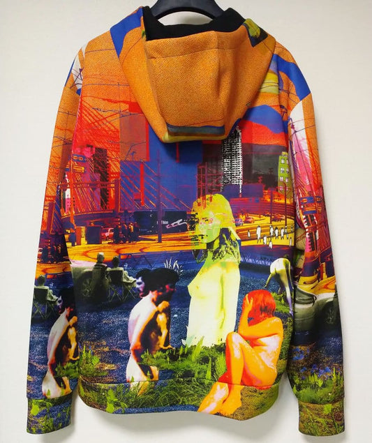 Prada portrait print hoodie, orange, size S #QY1QB3
