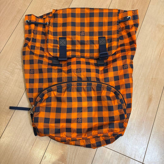 LOUIS VUITTON Orange Check Pattern Backpack Front Pocket #QYJXNL
