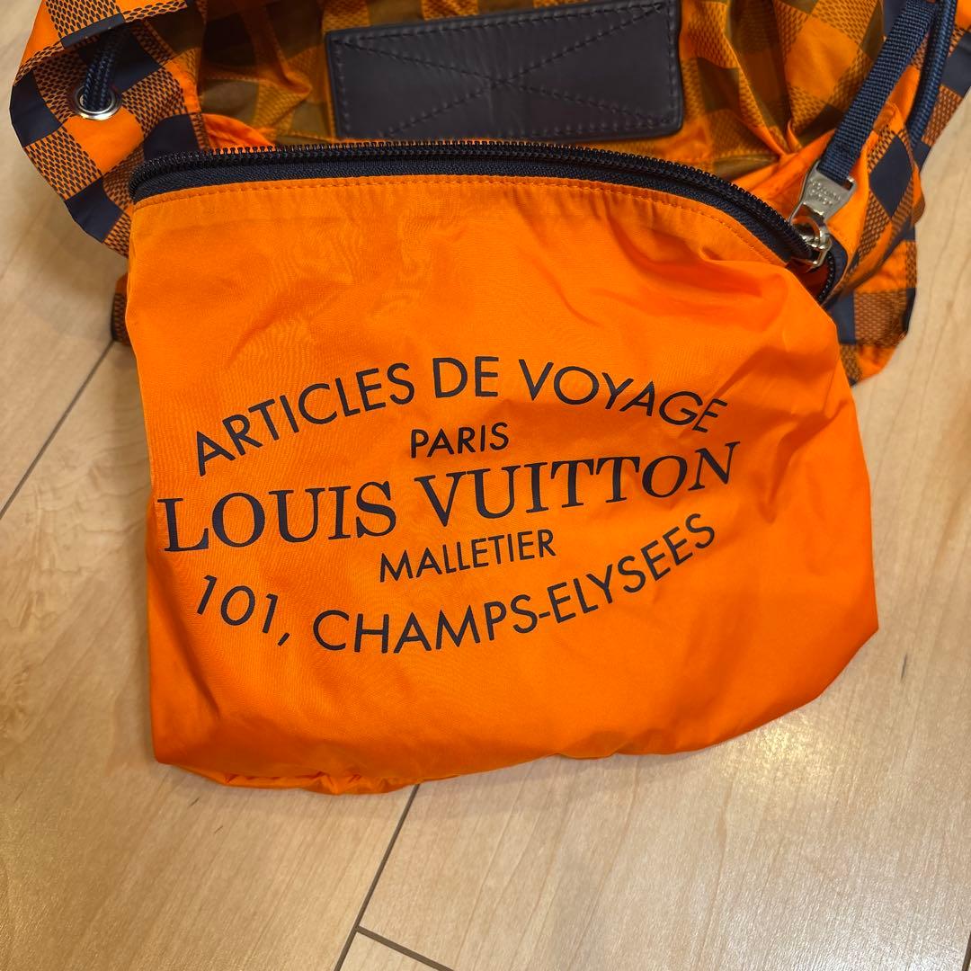 LOUIS VUITTON Orange Check Pattern Backpack Front Pocket #QYJXNL