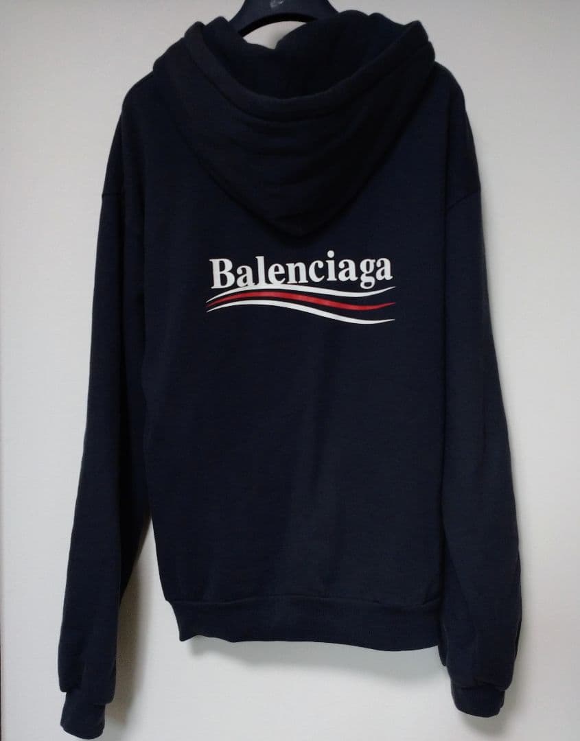 Balenciaga campaign logo hoodie, dark blue, size S, fleece lining #QY3G7L