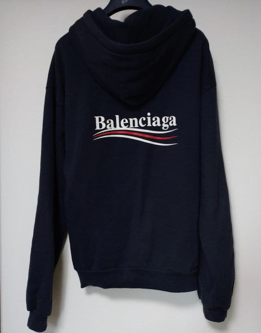 Balenciaga campaign logo hoodie, dark blue, size S, fleece lining #QY3G7L